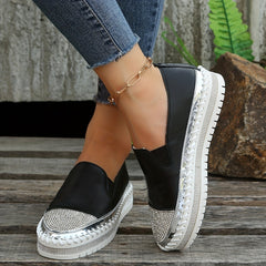Women's Glitter Platform Loafers Rhinestone Slip On Shoes