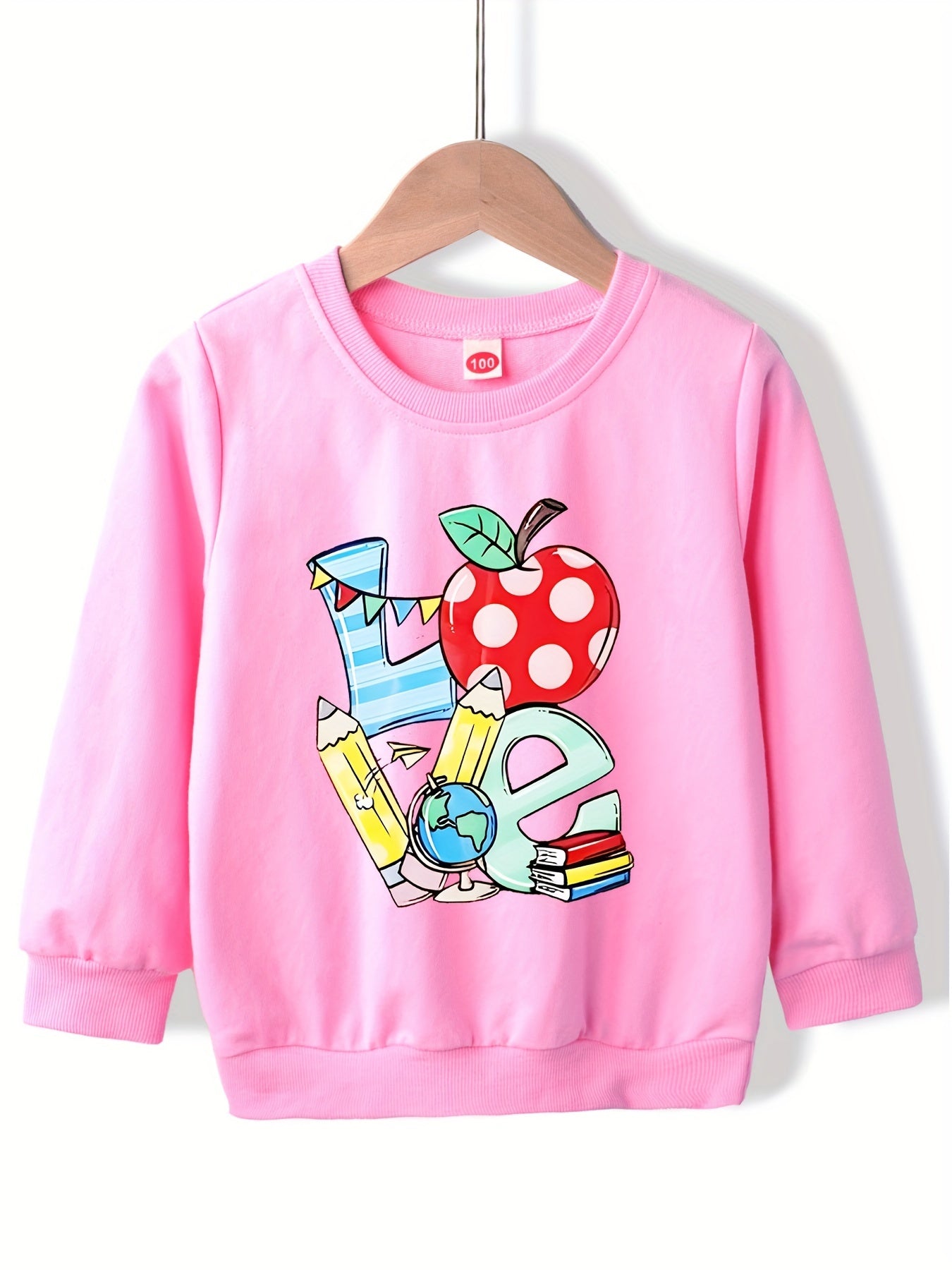 Girls' Cartoon School Stationery Graphic Round Neck Sweatshirt