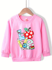 Girls' Cartoon School Stationery Graphic Round Neck Sweatshirt