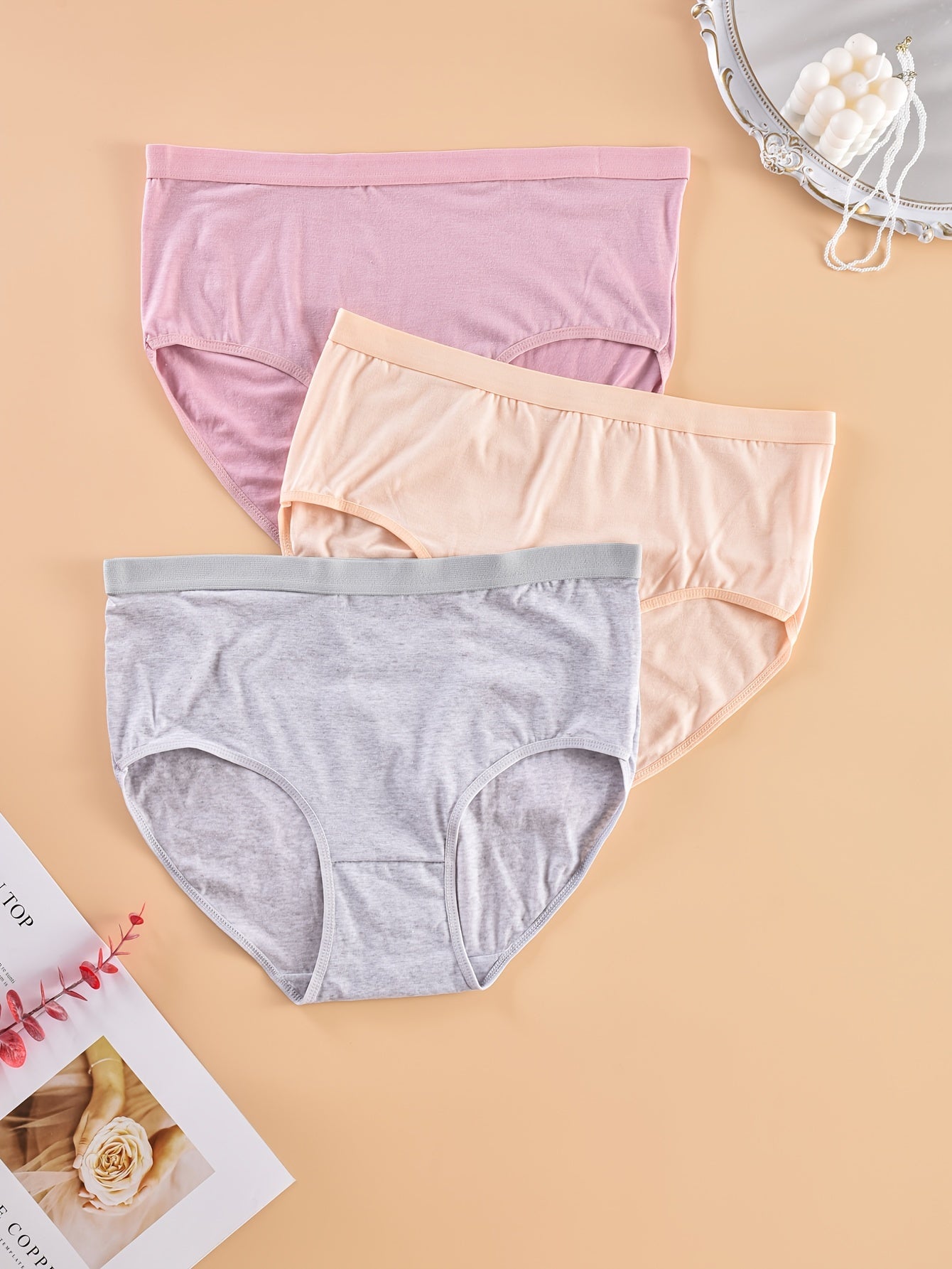3 Pack Plus Size Panties Set Women's Plus Solid High Waisted Briefs