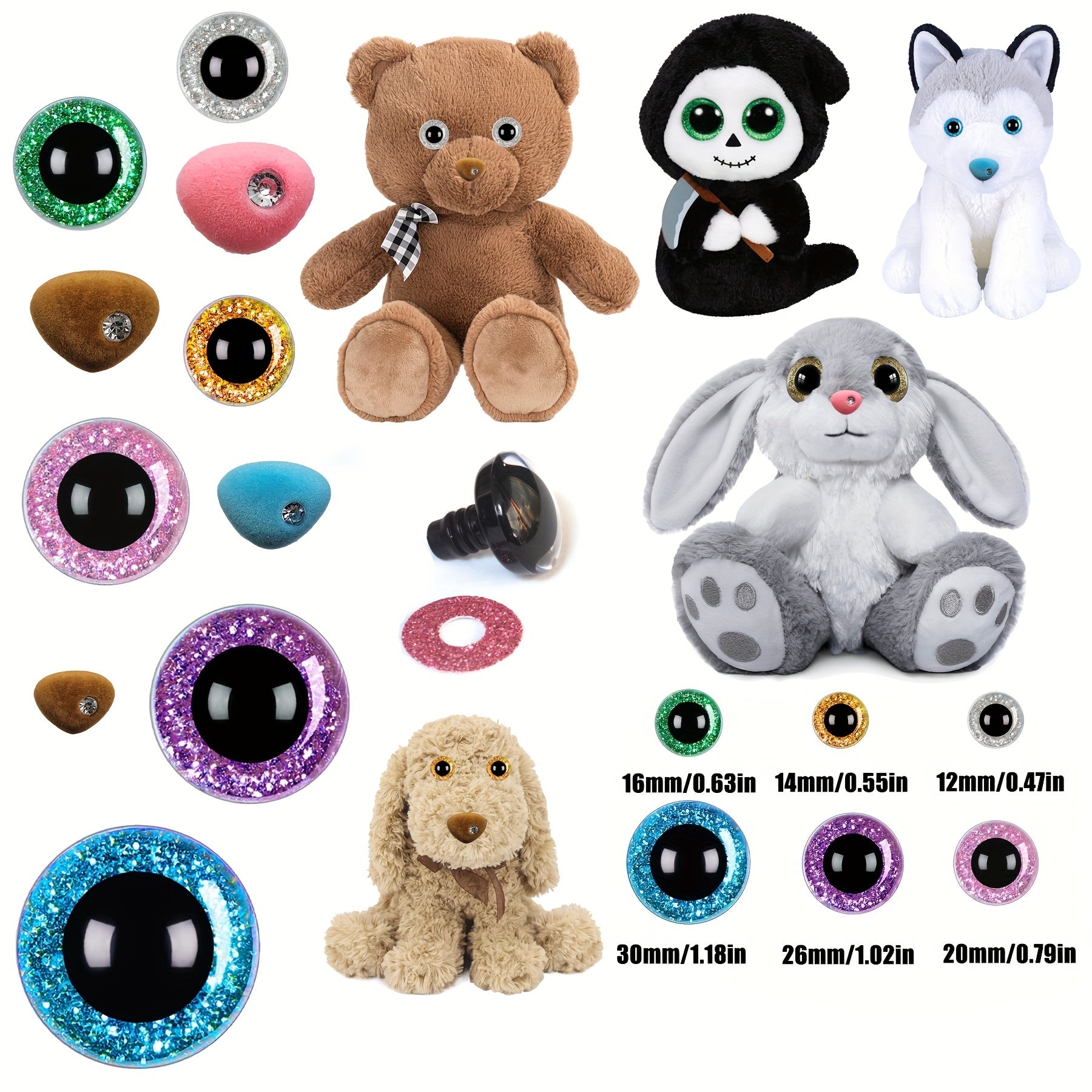 30mm Glitter Safety Eyes Plastic with Washers for Stuffed Animal Crochet Doll