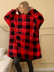 Plaid Print Hooded Sleep Top with Pockets