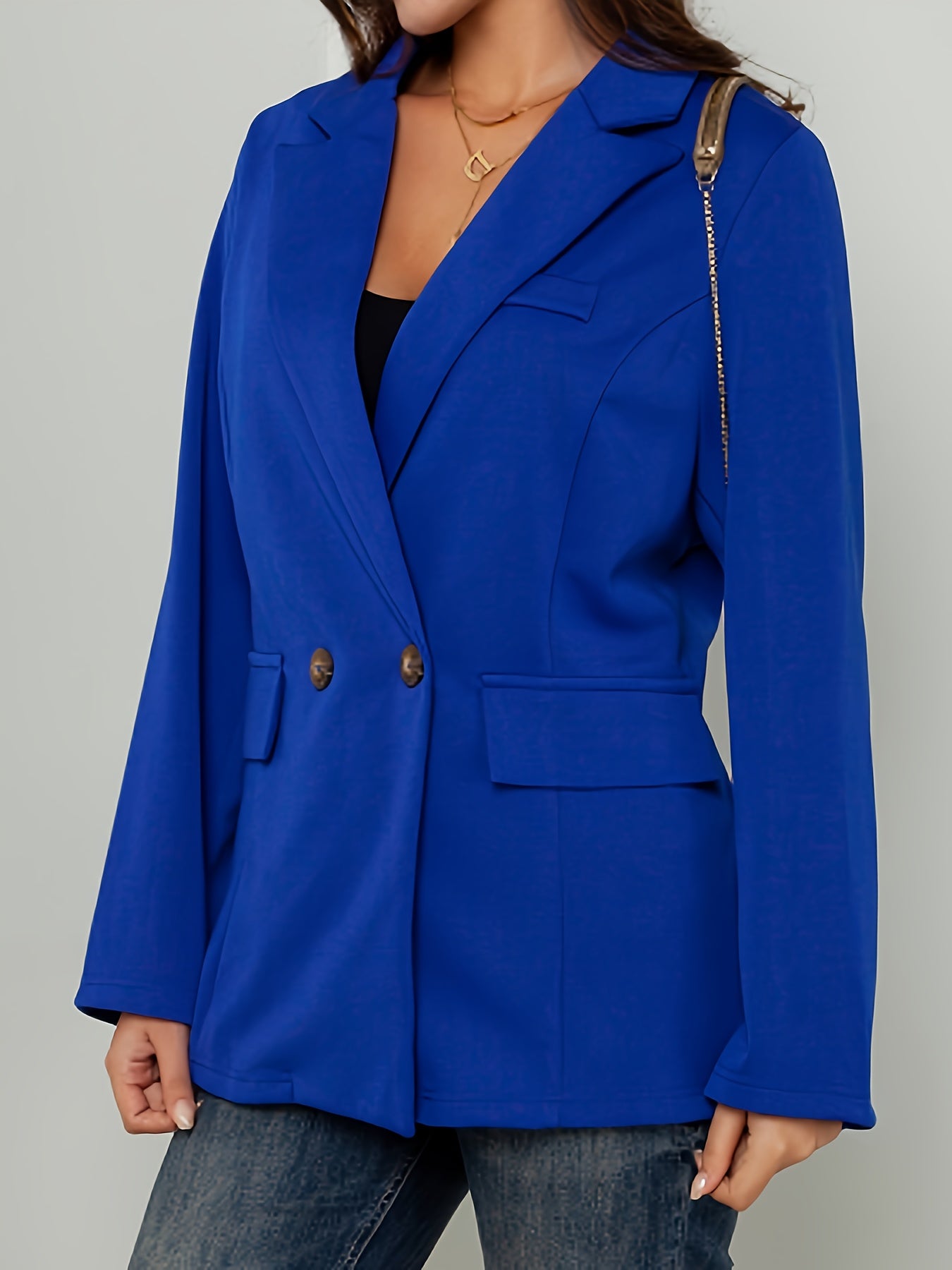 Solid Long Sleeve Blazer Double Breast Button