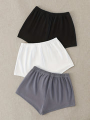 3 Sets Bow Solid Lounge Bottoms Elastic Waistband Shorts Womens Loungewear