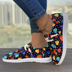 Women's Heart Pattern Low Canvas Shoes Lightweight Walking Shoes