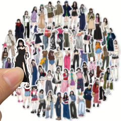 65pcs Girl Outfit Sticker Modern Girl Wear Doodle Waterproof Sticker