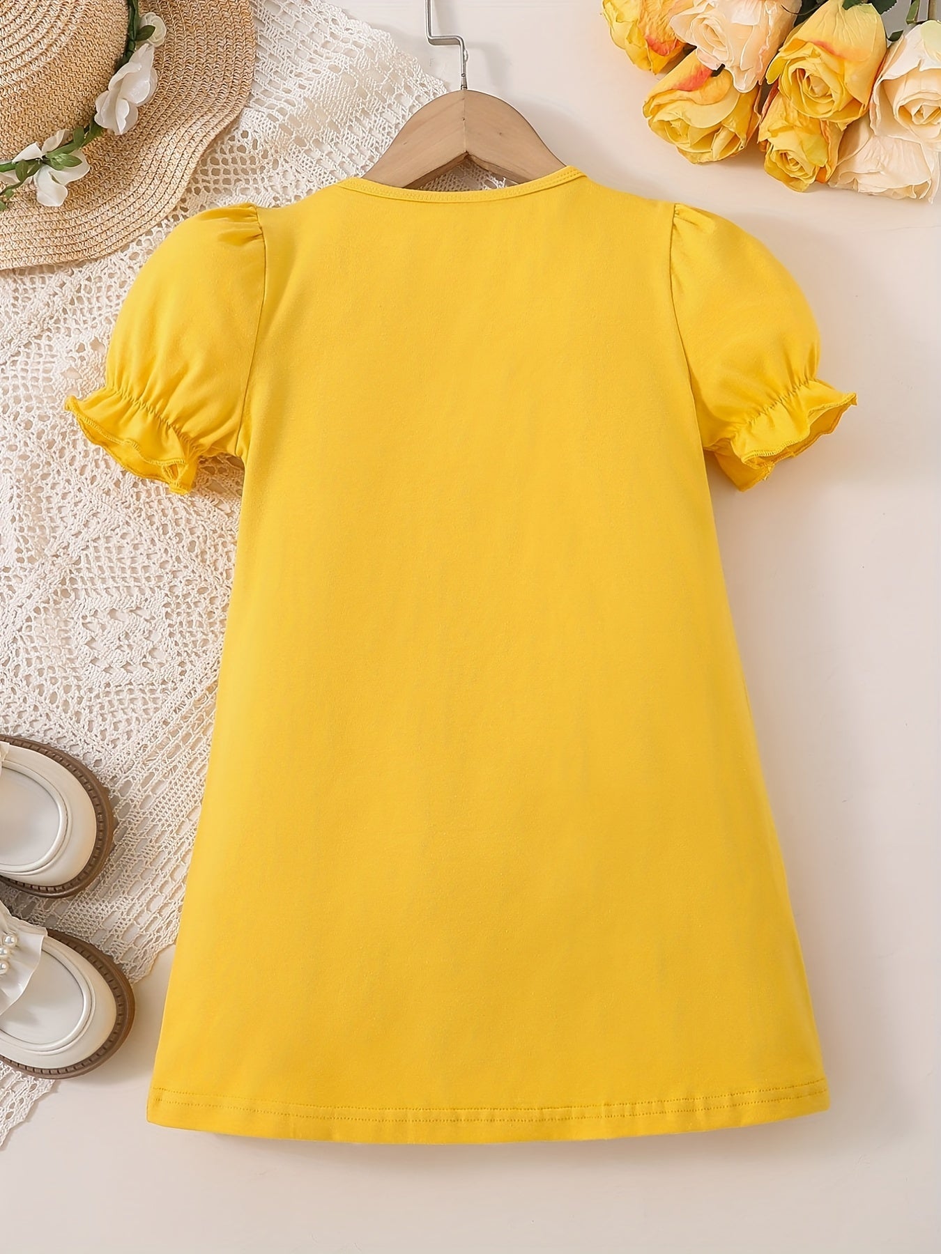 Toddler Girls Floral Print Puff Sleeve Dress for Party