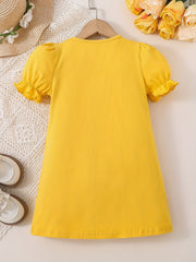 Toddler Girls Floral Print Puff Sleeve Dress for Party