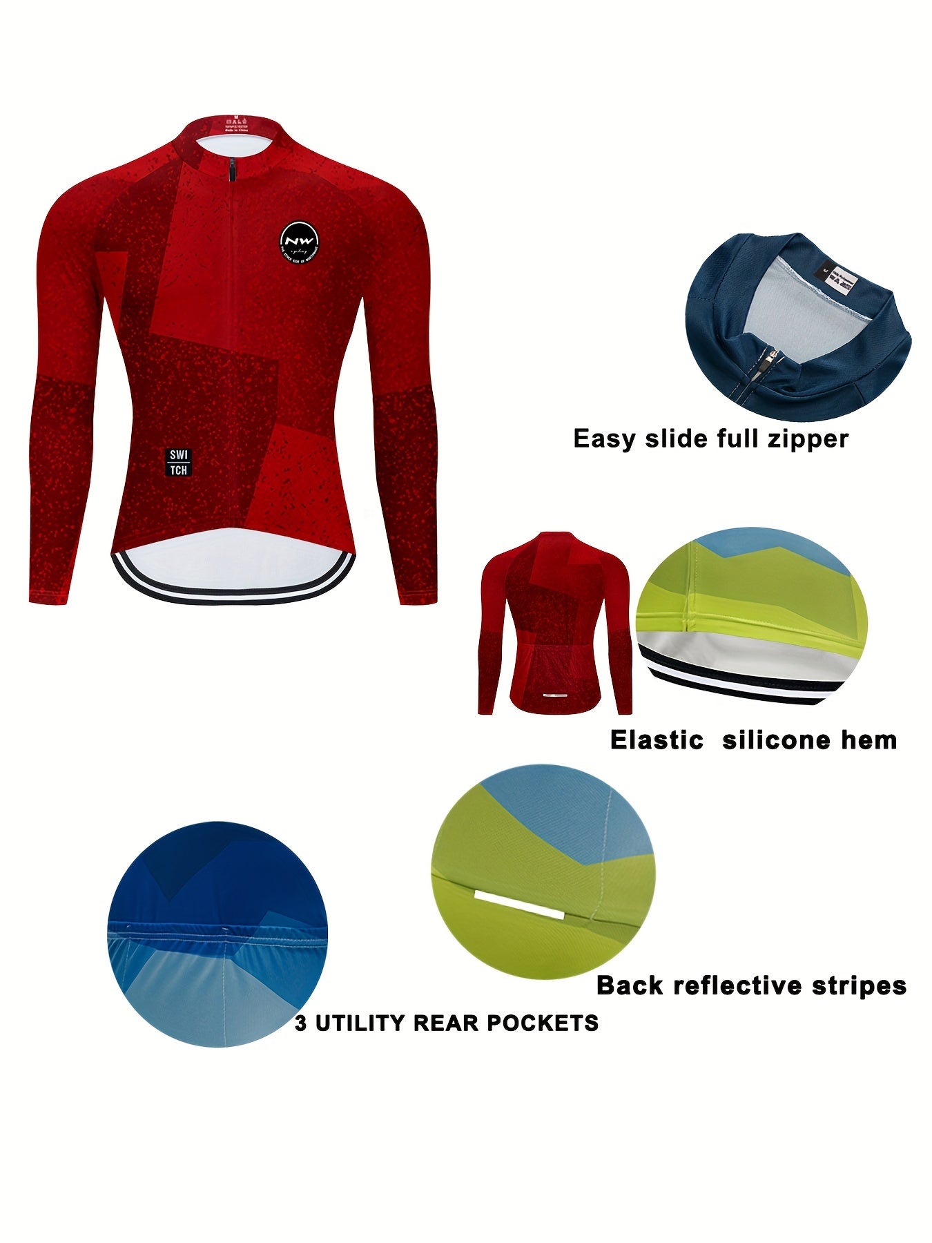 Men's Block Cycling Jersey Stretch Casual Sports Shirt For Outdoor Riding
