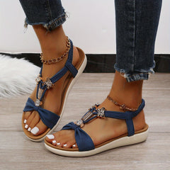 Women's Butterfly Flat Sandals Boho Style Open Toe Rhinestone Shoes