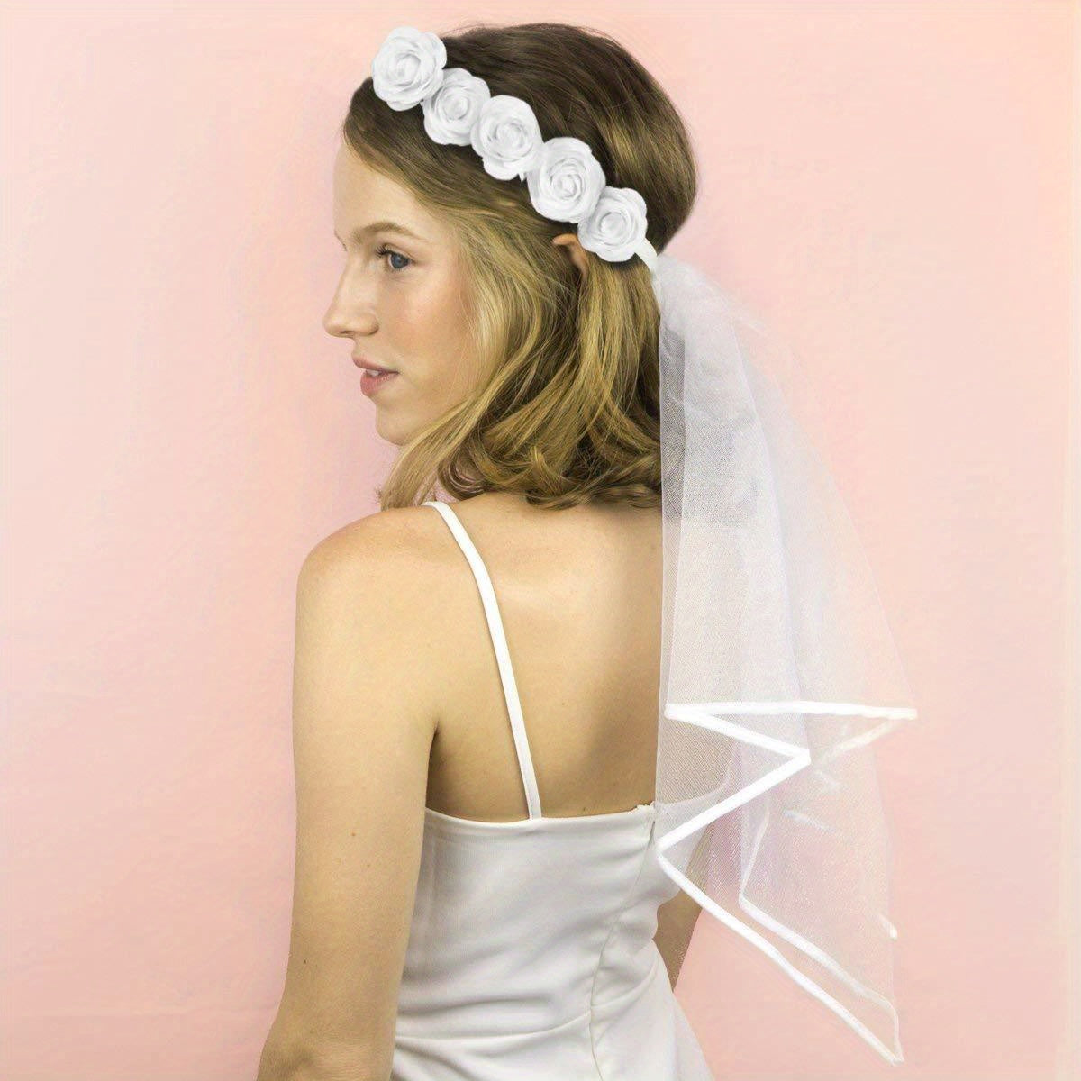 Bohemian Floral Crown & Tulle Veil Bridal Accessory