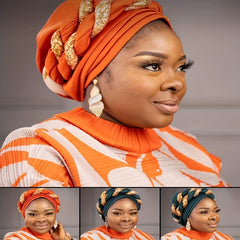 Sequins Braided Twist Turban Block Beanie Head Scarf Ramadan Head Wrap