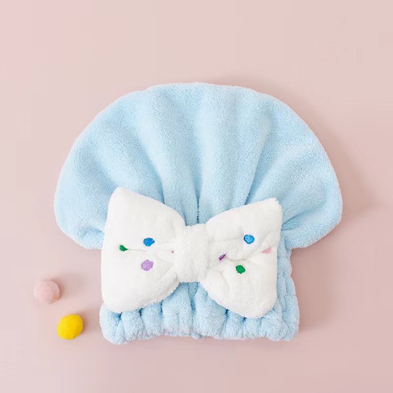 Kids Shower Cap Bow Dry Hair Coral Fleece Towel Cap