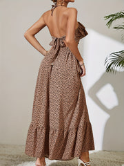 Leopard Print Ruffle Trim Two Piece Skirt Set