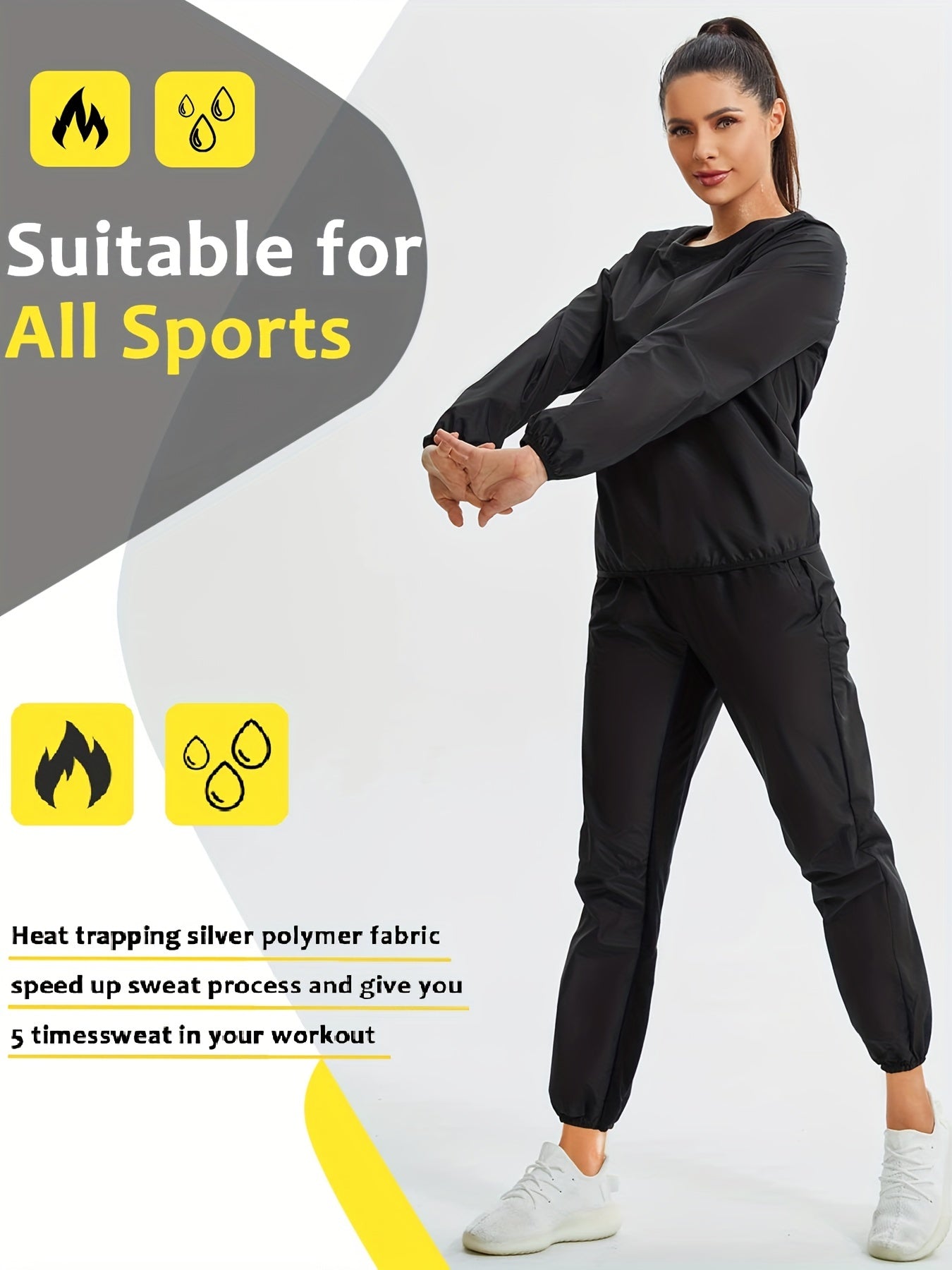 Women's Long Sleeve Sauna Sweatshirt Crew Neck Sports Jacket
