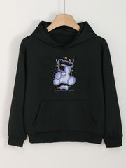 Cartoon Bear Print Hoodies With Pocket Girls Comfy Hooded Pullover