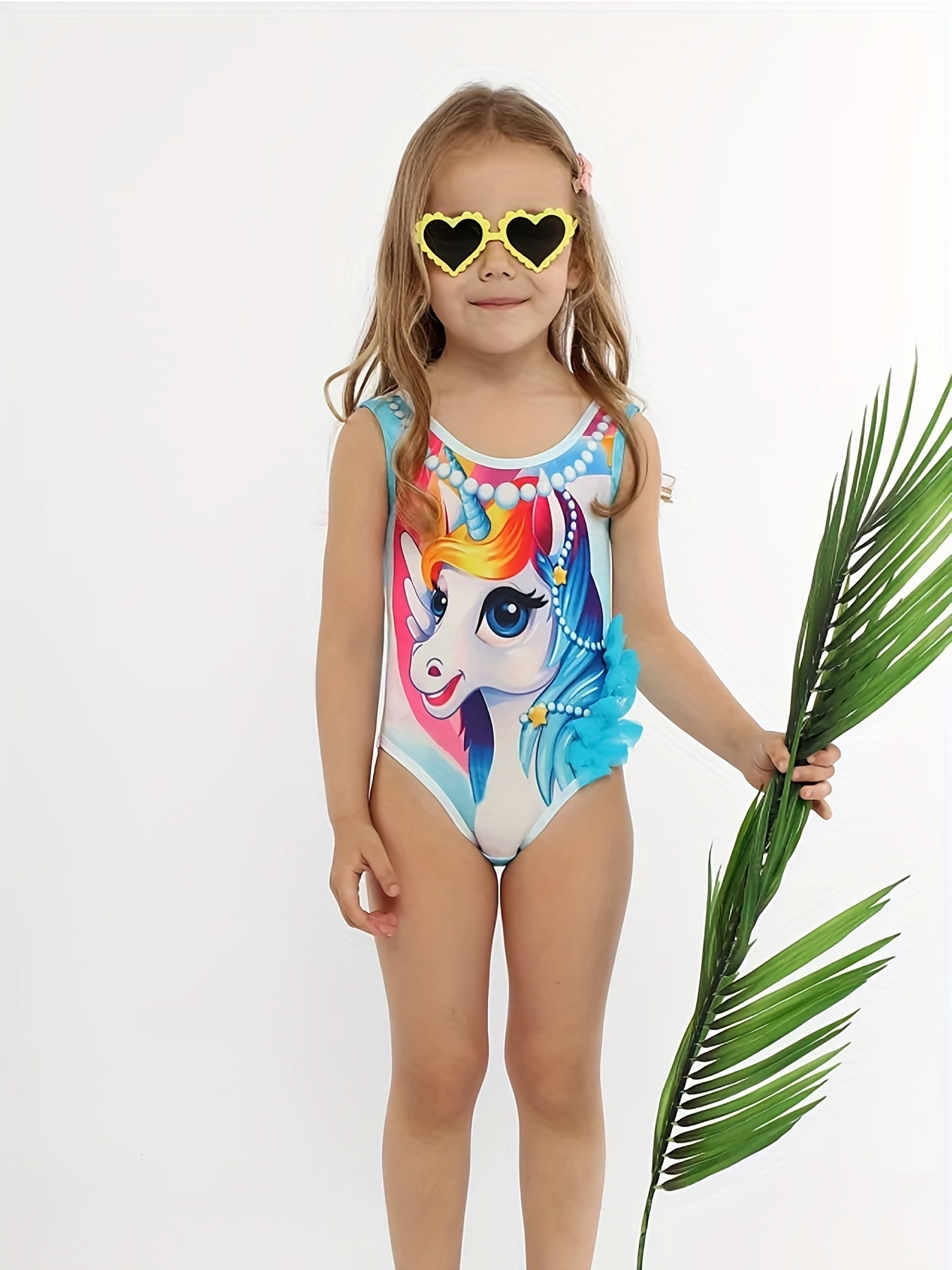 Toddler Girl's Unicorn Pattern Onesie Swimsuit Mesh Ruffle Tankini