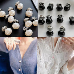 4pcs Faux Pearl Brooch Neck Collar Sweater Cardigan Cuff Decorative Buckl