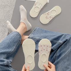 5 Pairs Floral Print Mesh Socks Ankle Stockings