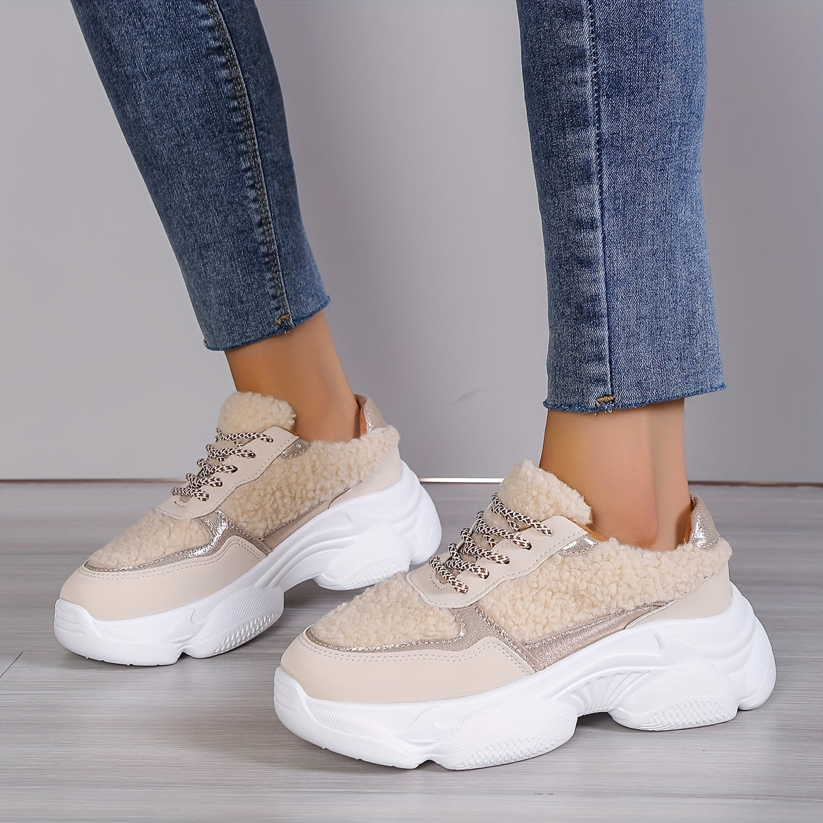 Women's Cozy Fleece Chunky Sneakers Winter Sport Shoes