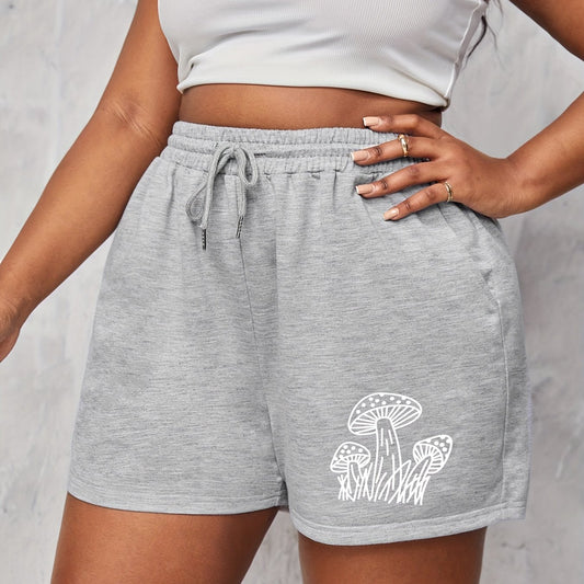 Mushroom Print Drawstring Shorts