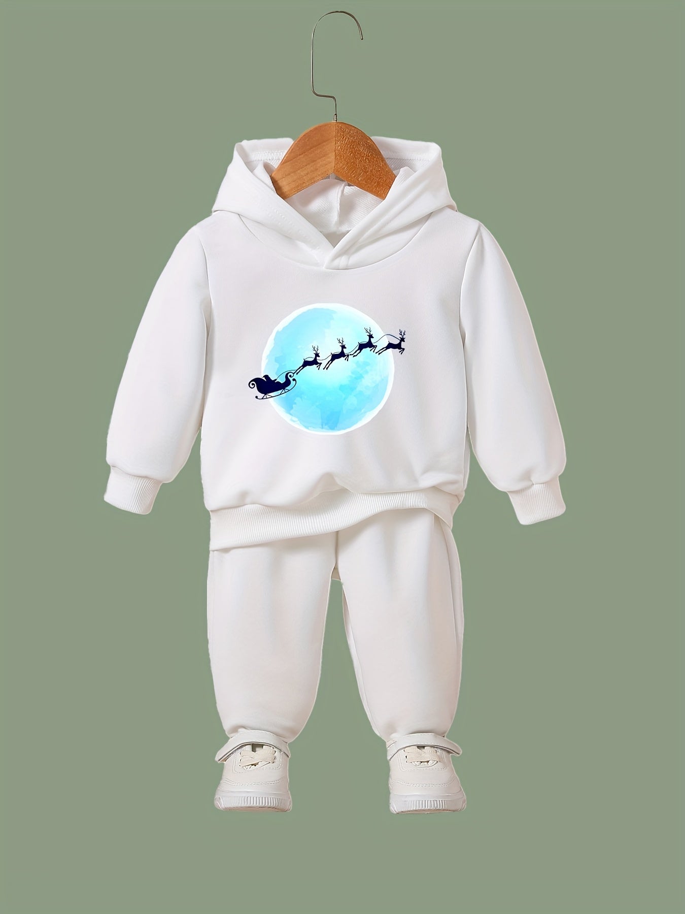 Christmas Night Print Outfits 2pcs Kids Hoodies Jogger Set