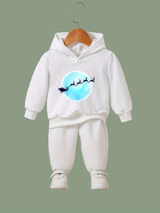 Christmas Night Print Outfits 2pcs Kids Hoodies Jogger Set