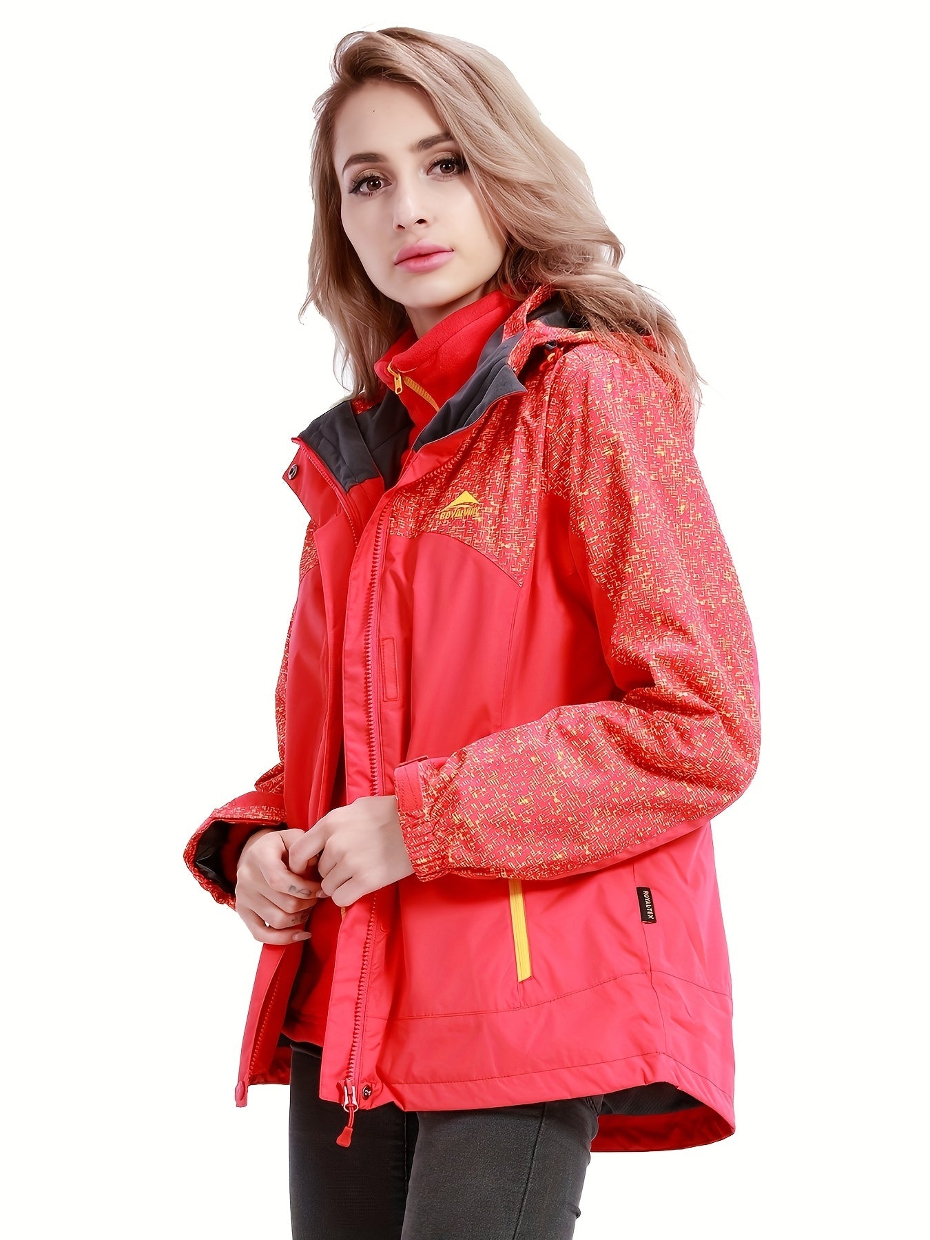 Women's 2 in 1 Ski Hooded Jacket Waterproof & Windproof Winter Snow Coat