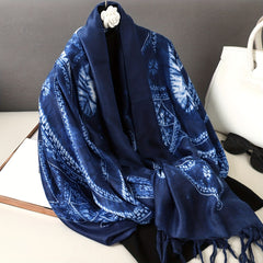 Vintage Tassel Scarf Printed Wrap Windproof Sunscreen Shawl Cape