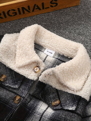 Boys Plaid Long Sleeve Fleece Jacket Zip Up Stand Collar Spring Fall