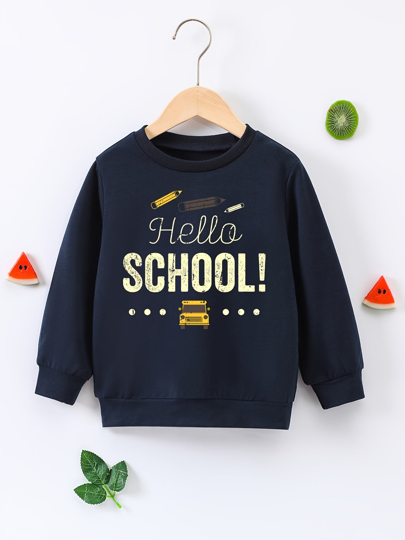 HELLO SCHOOL Letter Print Boys Casual Pullover Sweatshirt Long Sleeve Tops
