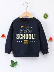 HELLO SCHOOL Letter Print Boys Casual Pullover Sweatshirt Long Sleeve Tops