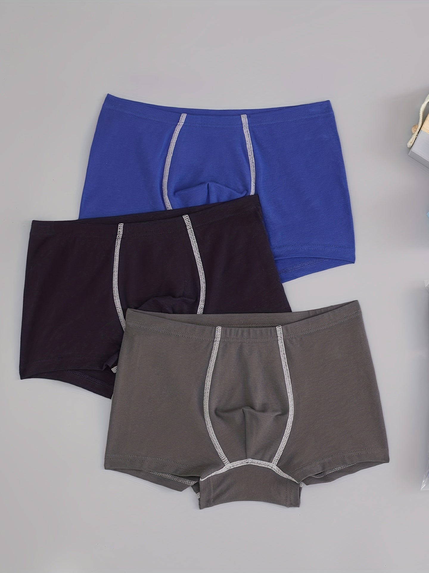 3pcs Boy's Boxer Briefs Solid Elastic Waist Shorts Cotton Comfy Soft Underwear