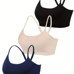3pcs Criss Cross Back Cami Tops Slim Sports Crop Top Women's Lingerie