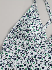 Ditsy Floral Print V Neck Top & Panty Tankini Set