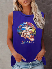 Vintage Lips & Hand Print Tank Top Crew Neck Summer Tank Top