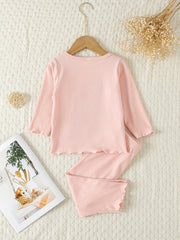 Toddler Pajamas 2pcs Ribbed Top & Pants Set Solid PJ Set Girl's Loungewear