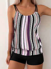 Striped & Polka Dot Tankini Set High Stretch Two Piece Swimsuit