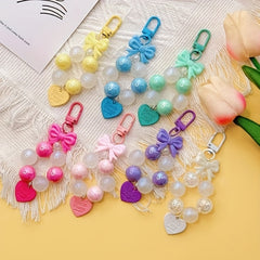 Heart Bead Keychain Butterfly Knot Pendant for Girls Bag Phone Chain