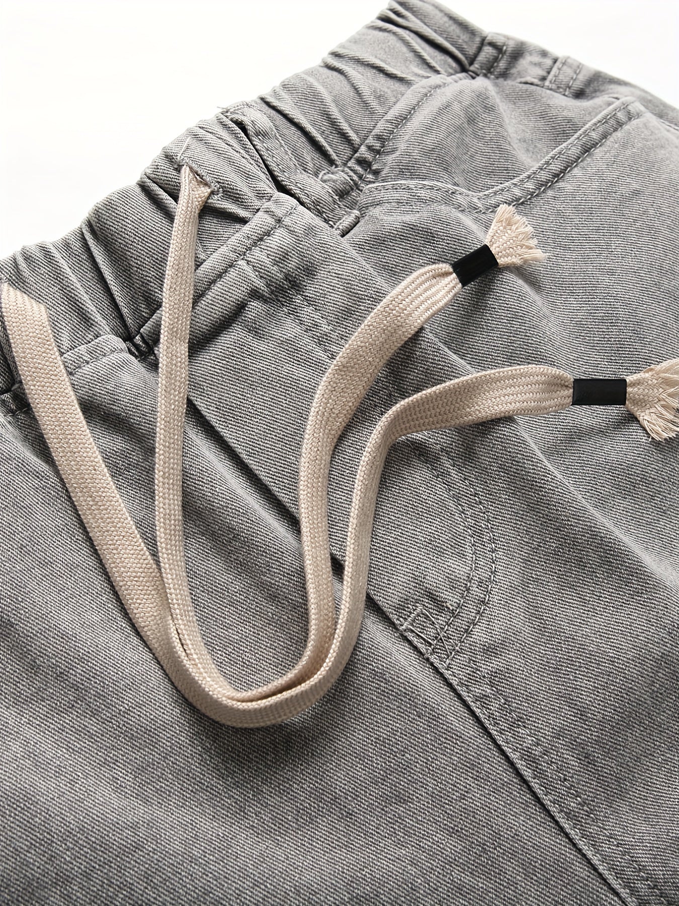 Men's Drawstring Jeans Men's Casual Street Style Straight Leg Denim Pants