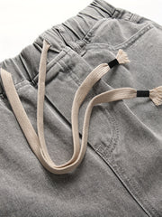 Men's Drawstring Jeans Men's Casual Street Style Straight Leg Denim Pants
