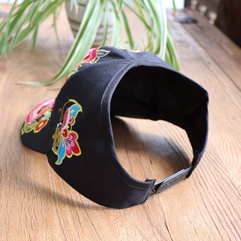 Peacock Embroidery Baseball Cap Boho Sunscreen Dad Hats Vintage Adjustable