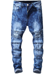 Men's Slim Fit Biker Jeans Stretch Distressed Denim