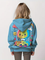 Rainbow Painting World Graphic Hoodie Girls Pullover 4-14y