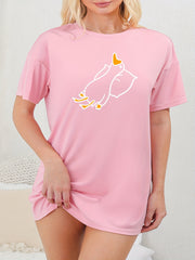 Duck Print Short Sleeve Round Neck Sleep Dress