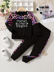 Girls Leopard Patchwork Sweatshirt Pants Set