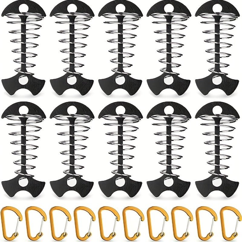 10pcs Fishbone Deck Anchor Pegs With Carabiners Aluminium Tie Down Stakes