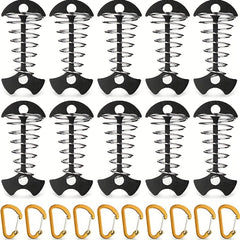 10pcs Fishbone Deck Anchor Pegs With Carabiners Aluminium Tie Down Stakes