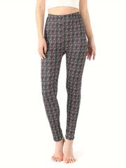 Plaid Print Yoga Tight Pants Stretchy Fitness Leggings