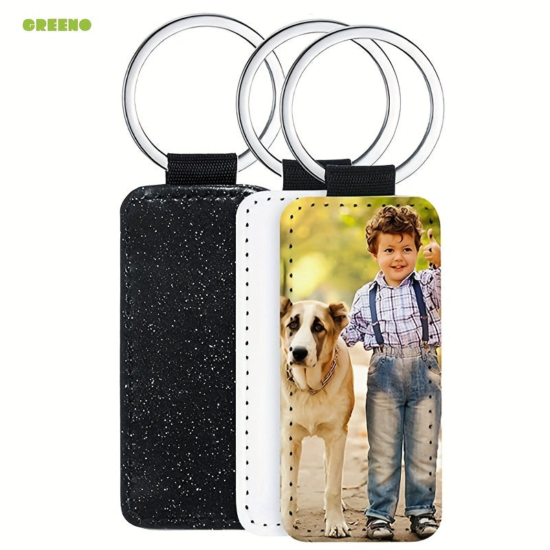10pcs Sublimation Keychain PU Leather Heat Transfer Keyring Rectangle